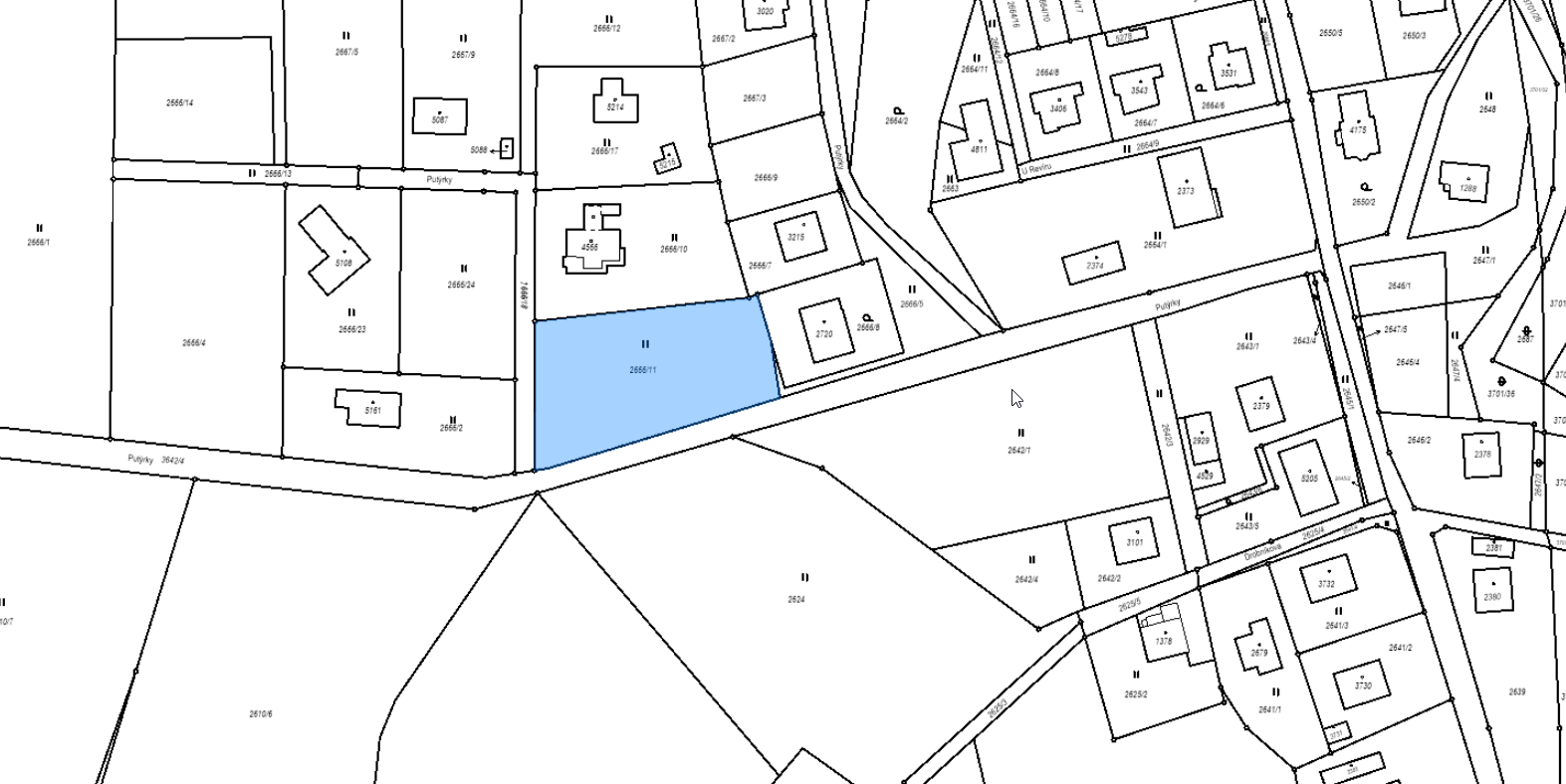 Snímek katastrální mapy.